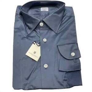 NEW EDOARDO BORRELLI men's button up long sleeve cotton shirt in blue